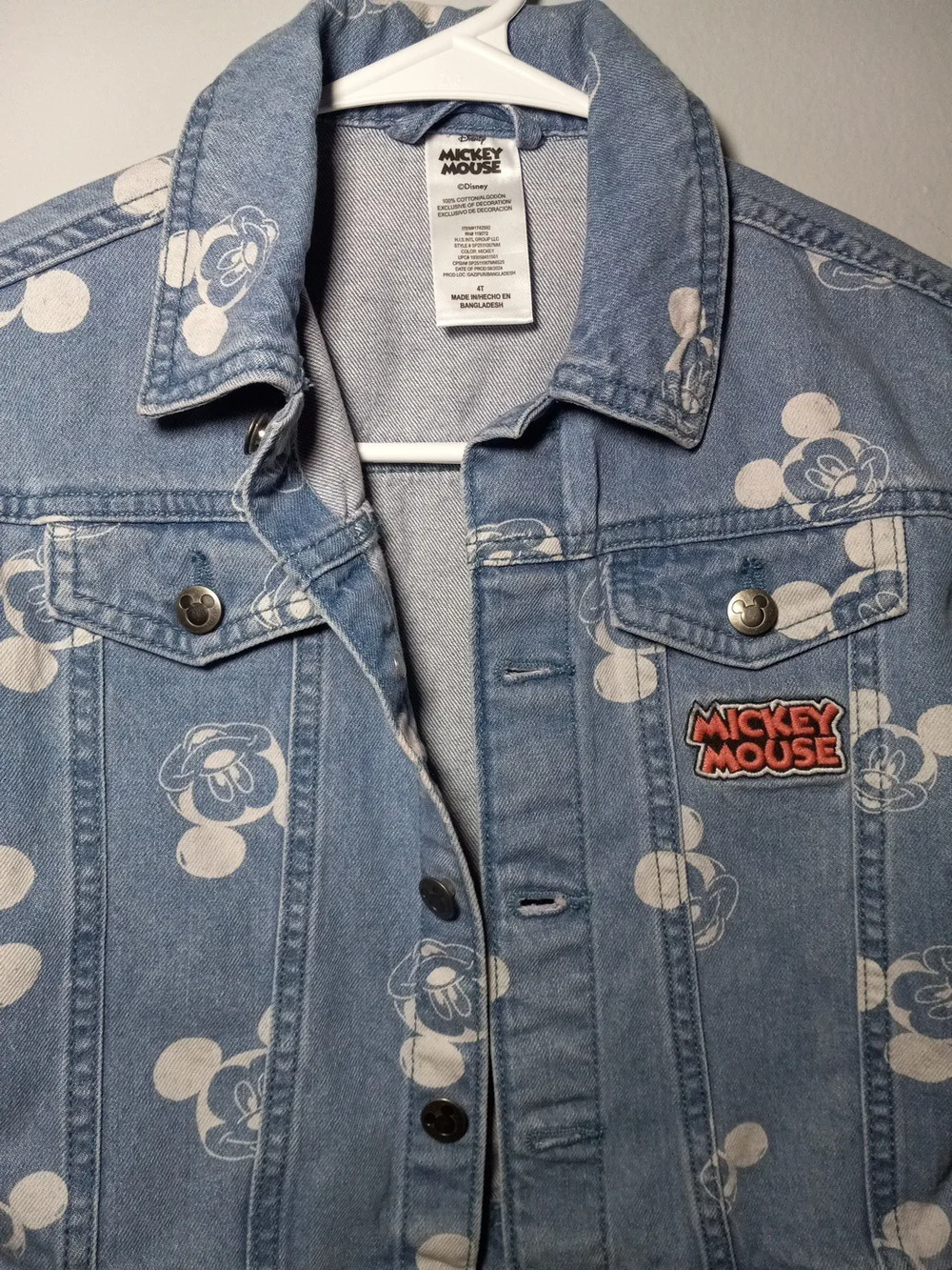 Disney Mickey Mouse Light Blue Denim Jacket for Kids Size 4T